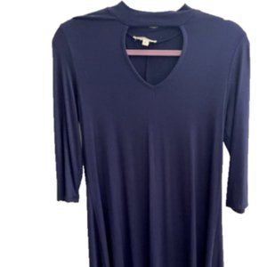 TUNIC TOP NAVY BLUE SIZE S SMALL 3/4 SLEEVES KNIT MID-LENGTH CLOTHING WOMEN'S
